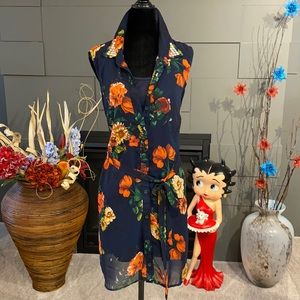 NWOT Printed Shirt Dress with Cami Navy